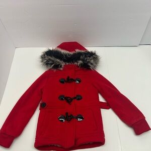 Me Jane Red Puffer Jacket with Faux Fur Hood